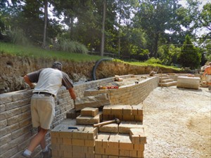 The retaining wall starts to take shape